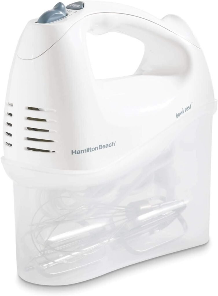 Hamilton Beach 6-Speed Electric Hand Mixer with Whisk, Traditional Beaters, Snap-On Storage Case, White