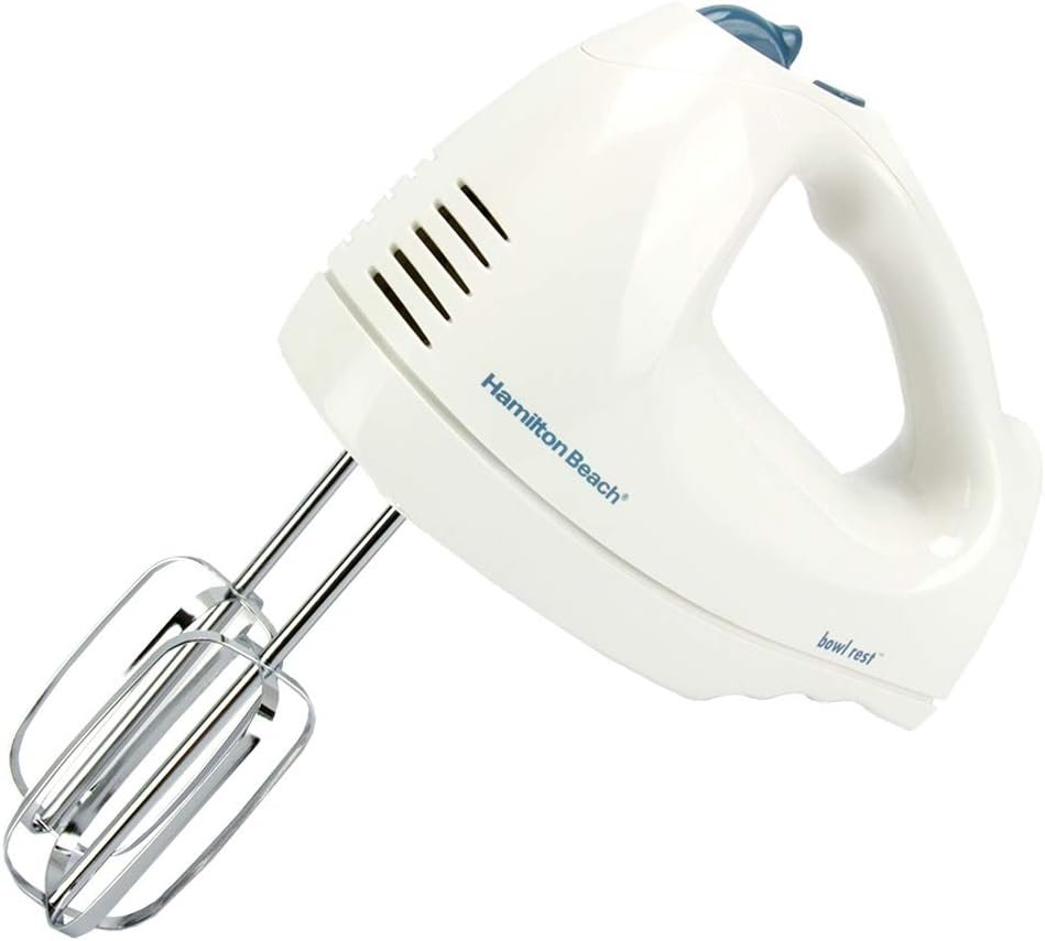 Hamilton Beach 6-Speed Electric Hand Mixer with Whisk, Traditional Beaters, Snap-On Storage Case, White