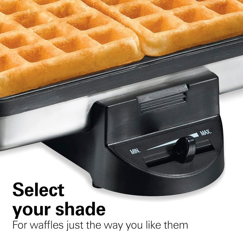 Hamilton Beach Belgian Mini Waffle Maker with Shade Control, Makes 2 at Once, Create Personalized Keto Chaffles and Hash Browns, Non-Stick Plates, Compact Design, Stainless Steel