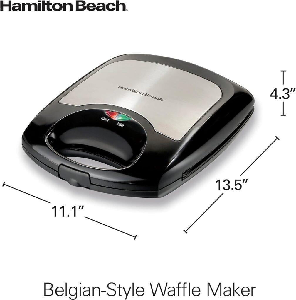 Hamilton Beach Belgian Mini Waffle Maker with Shade Control, Makes 2 at Once, Create Personalized Keto Chaffles and Hash Browns, Non-Stick Plates, Compact Design, Stainless Steel