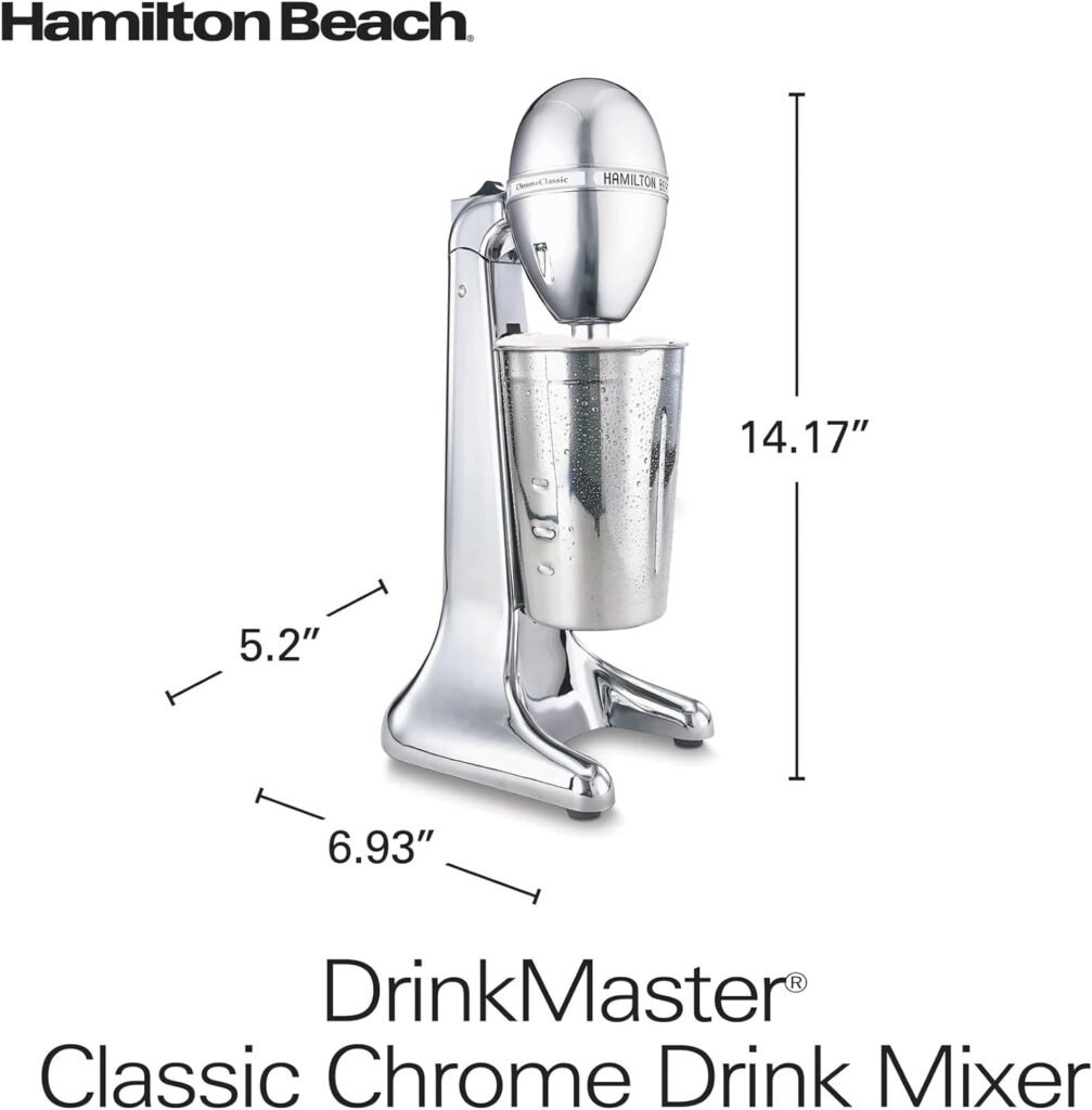 Hamilton Beach DrinkMaster Electric Drink Mixer, Restaurant-Quality Retro Milkshake Maker  Milk Frother, 2 Speeds, Extra-Large 28 oz. Stainless Steel Cup, Classic Chrome