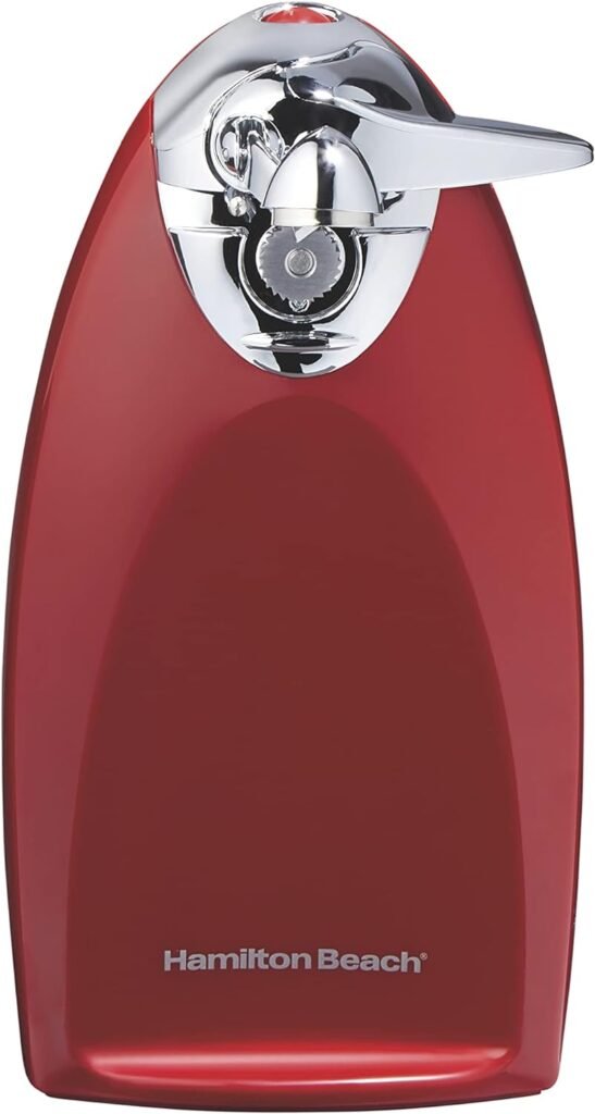 Hamilton Beach Electric Automatic Can Opener with Auto Shutoff, Knife Sharpener, Cord Storage, and SureCut Patented Technology, Extra-Tall, Red