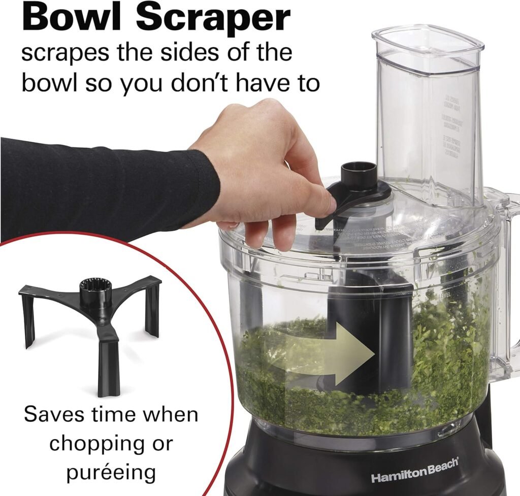 Hamilton Beach Food Processor  Vegetable Chopper for Slicing, Shredding, Mincing, and Puree, 10 Cups + Easy Clean Bowl Scraper, Black and Stainless Steel (70730)