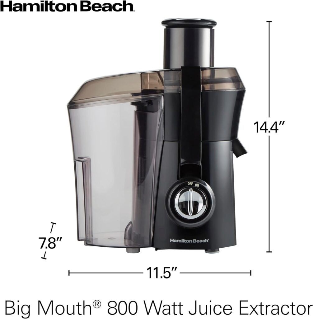 Hamilton Beach Juicer Machine, Big Mouth Large 3” Feed Chute for Whole Fruits and Vegetables, Easy to Clean, Centrifugal Extractor, BPA Free, 800W Motor, Black