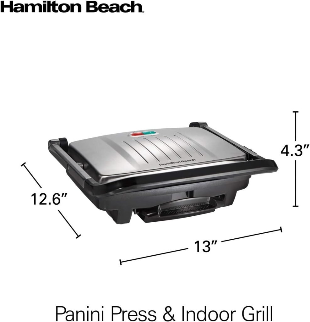 Hamilton Beach Panini Press, Sandwich Maker  Electric Indoor Grill, Upright Storage, Nonstick Easy Clean Grids, Stainless Steel (25410)