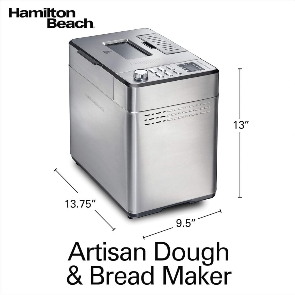 Hamilton Beach Premium Dough  Bread Maker Machine with Auto Fruit and Nut Dispenser, 2 lb. Loaf Capacity, 14 Programmable Settings Including Gluten Free, Stainless Steel (29888)