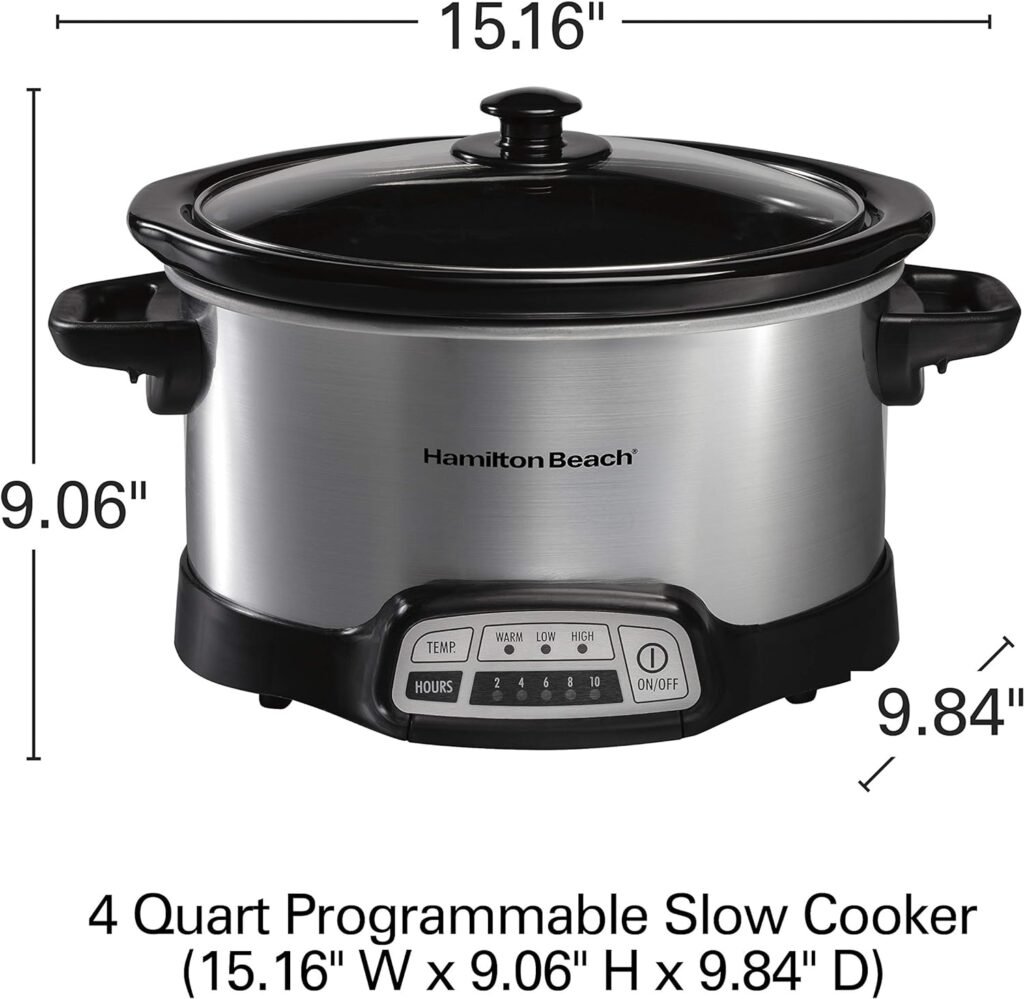 Hamilton Beach Programmable Slow Cooker with Flexible Easy Programming, 5 Cooking Times, Dishwasher-Safe Crock, Lid, 4 Quart, Silver