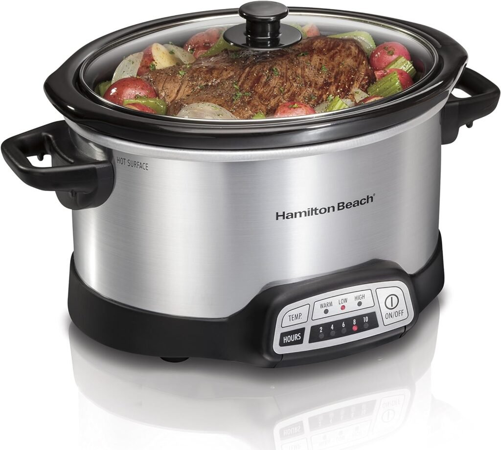 Hamilton Beach Programmable Slow Cooker with Flexible Easy Programming, 5 Cooking Times, Dishwasher-Safe Crock, Lid, 4 Quart, Silver