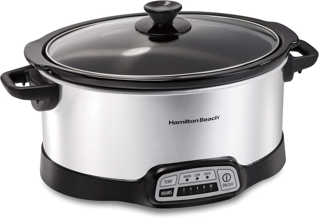 Hamilton Beach Programmable Slow Cooker with Flexible Easy Programming, 5 Cooking Times, Dishwasher-Safe Crock, Lid, 4 Quart, Silver