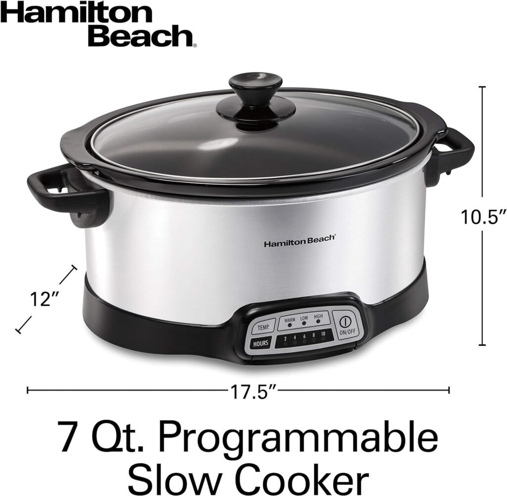 Hamilton Beach Programmable Slow Cooker with Flexible Easy Programming, 5 Cooking Times, Dishwasher-Safe Crock, Lid, 4 Quart, Silver