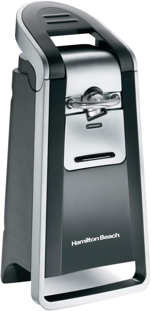 Hamilton Beach Smooth Edge Electric Automatic Kitchen with Easy Push Down Lever, Opens All Standard-Size and Pop-Top Cans, Stainless Steel Scissors, Black and Chrome (76607)