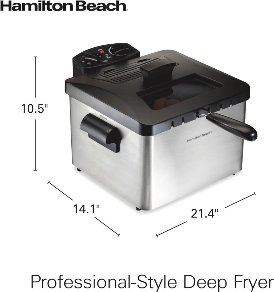 Hamilton Beach Triple Basket Electric Deep Fryer, 4.7 Quarts / 19 Cups Oil Capacity, Lid with View Window, Professional Style, 1800 Watts, Stainless Steel (35034)