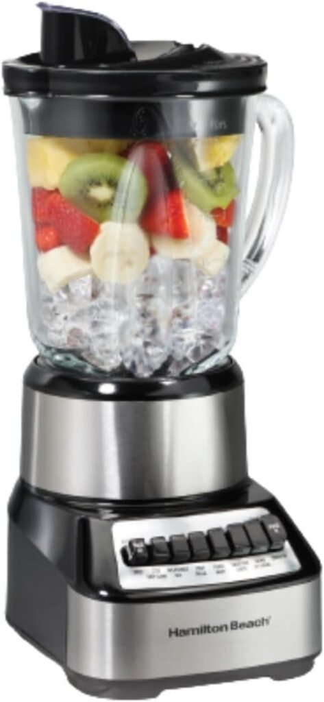 Hamilton Beach Wave Crusher Blender For Shakes and Smoothies With 40 Oz Glass Jar and 14 Functions, Ice Sabre Blades  700 Watts for Consistently Smooth Results, Black + Stainless Steel (54221)