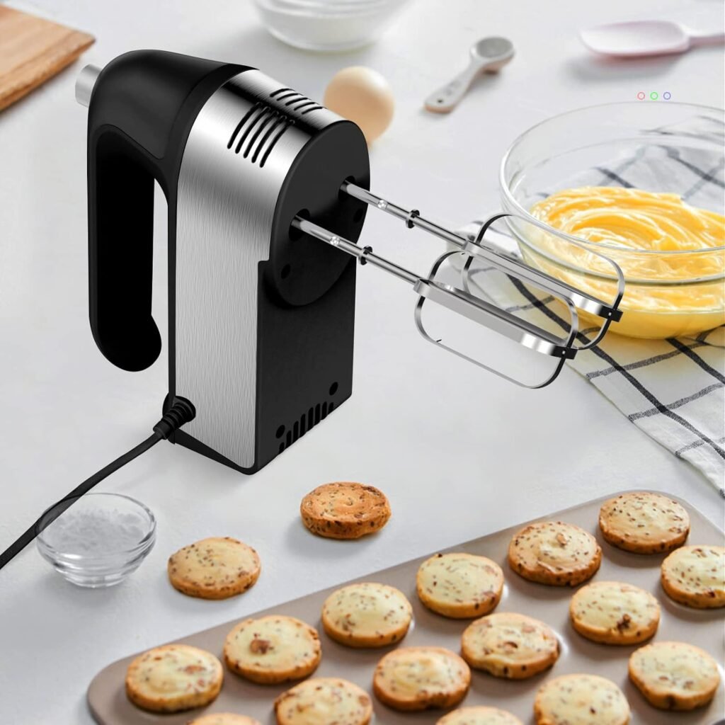 Hand Mixer Electric, 450W Kitchen Mixers with Scale Cup Storage Case, Turbo Boost/Self-Control Speed + 5 Speed + Eject Button + 5 Stainless Steel Accessories, For Easy Whipping Dough,Cream,Cake