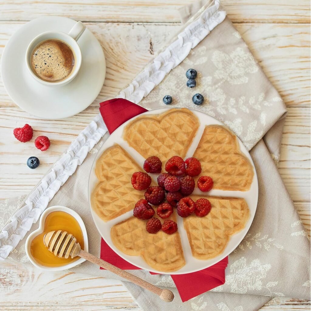 Heart Waffle Maker- Make 5 Heart Shaped Waffles for Special Breakfast- Nonstick Baker for Easy Cleanup, Electric Waffler Griddle Iron w Adjustable Browning Control- Loved Ones Gift for Easter Morning