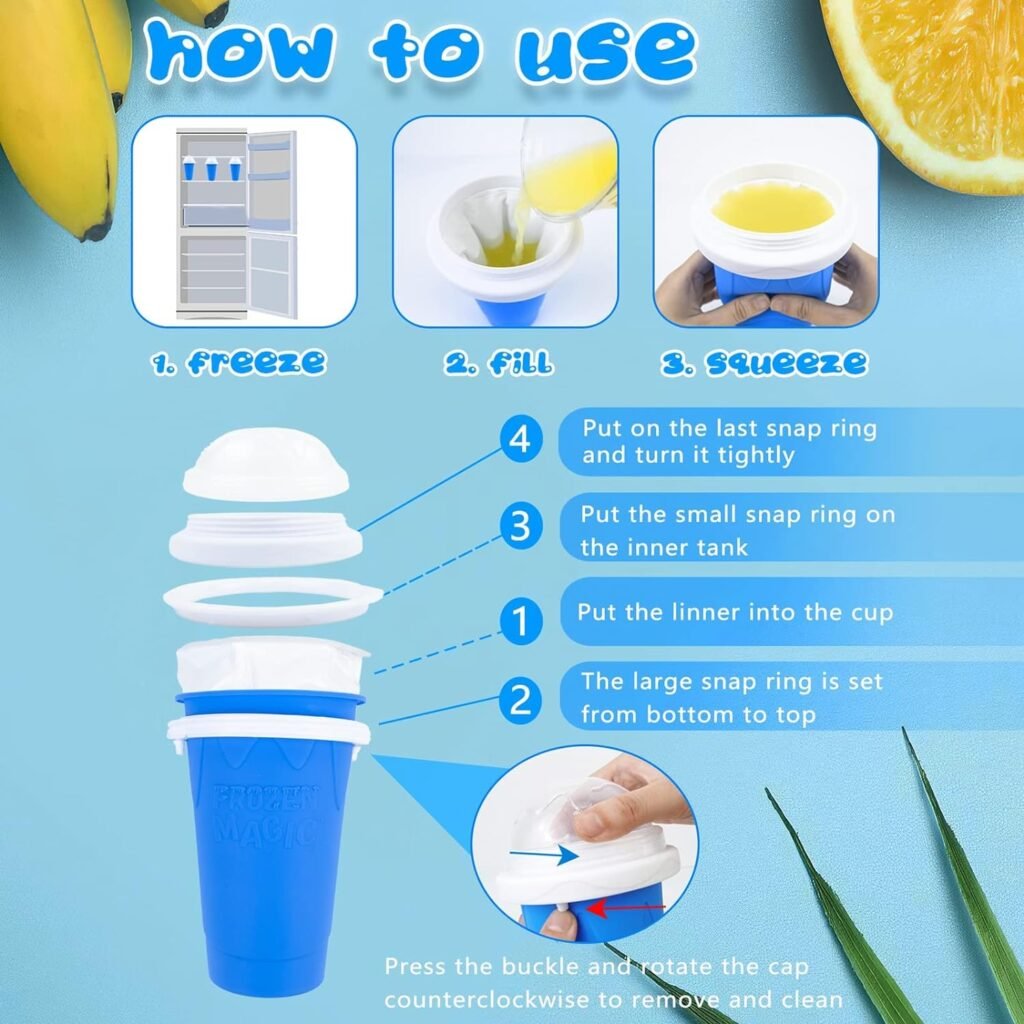 Hoinvaet® Magic Slushy Maker Squeeze Cup Slushie Maker, Homemade Milk Shake Maker Cooling Cup Squee DIY it for Everyone (Blue)