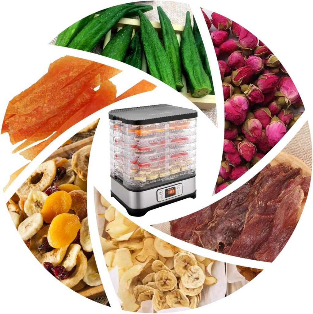 Homdox Food Dehydrator Machine, 8 BPA-Free Trays Fruit Dehydrator with Fruit Roll Sheet, 72H Timer and Temperature Control 95-158℉, 400W Dehydrator for Food and Jerky, Fruits, Herbs, Dog Treats