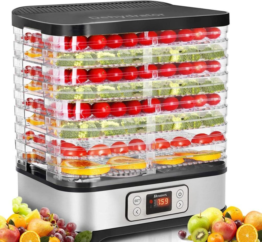 Homdox Food Dehydrator Machine, 8 BPA-Free Trays Fruit Dehydrator with Fruit Roll Sheet, 72H Timer and Temperature Control 95-158℉, 400W Dehydrator for Food and Jerky, Fruits, Herbs, Dog Treats