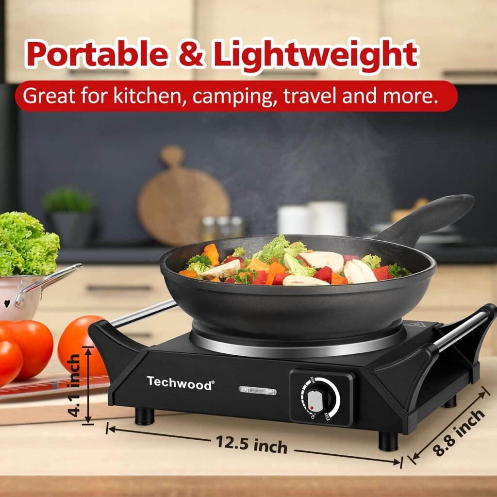 Hot Plate, Techwood Electric Stove for Cooking, 1500W Countertop Single Burner with Adjustable Temperature  Dual Handles, 7.5” Cooktop for RV/Home/Camp, Compatible for All Cookwares Upgraded Version