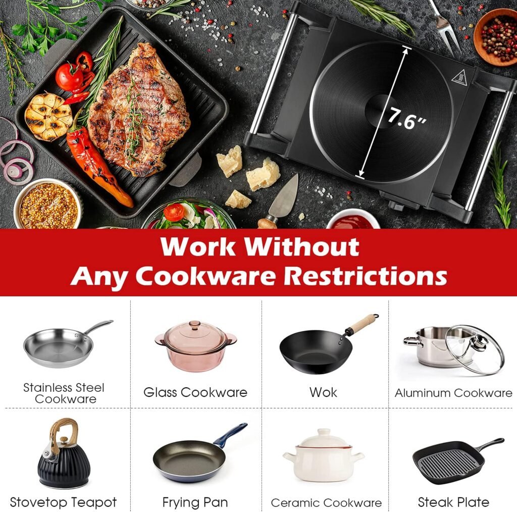 Hot Plate, Techwood Electric Stove for Cooking, 1500W Countertop Single Burner with Adjustable Temperature  Dual Handles, 7.5” Cooktop for RV/Home/Camp, Compatible for All Cookwares Upgraded Version