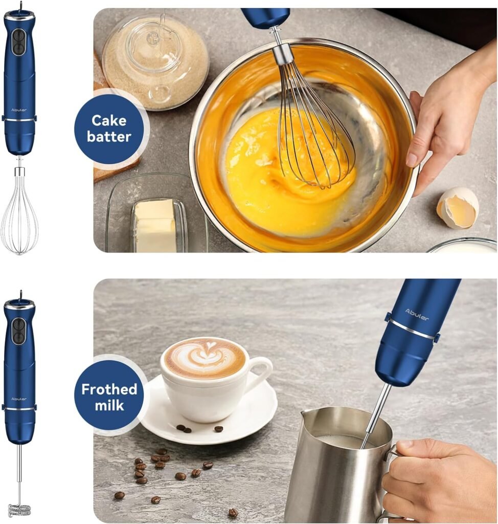 Immersion Blender 5 in 1 Hand Blender, Abuler 800W Hand Mixer Stick, 5-in-1, 12 Speed and Turbo Mode Handheld Blender 304 Stainless Steel, With 600ml Mixing Beaker, 500ml Chopper, Whisk and Milk Frother for Soup, Smoothies, Baby Food, Sauce