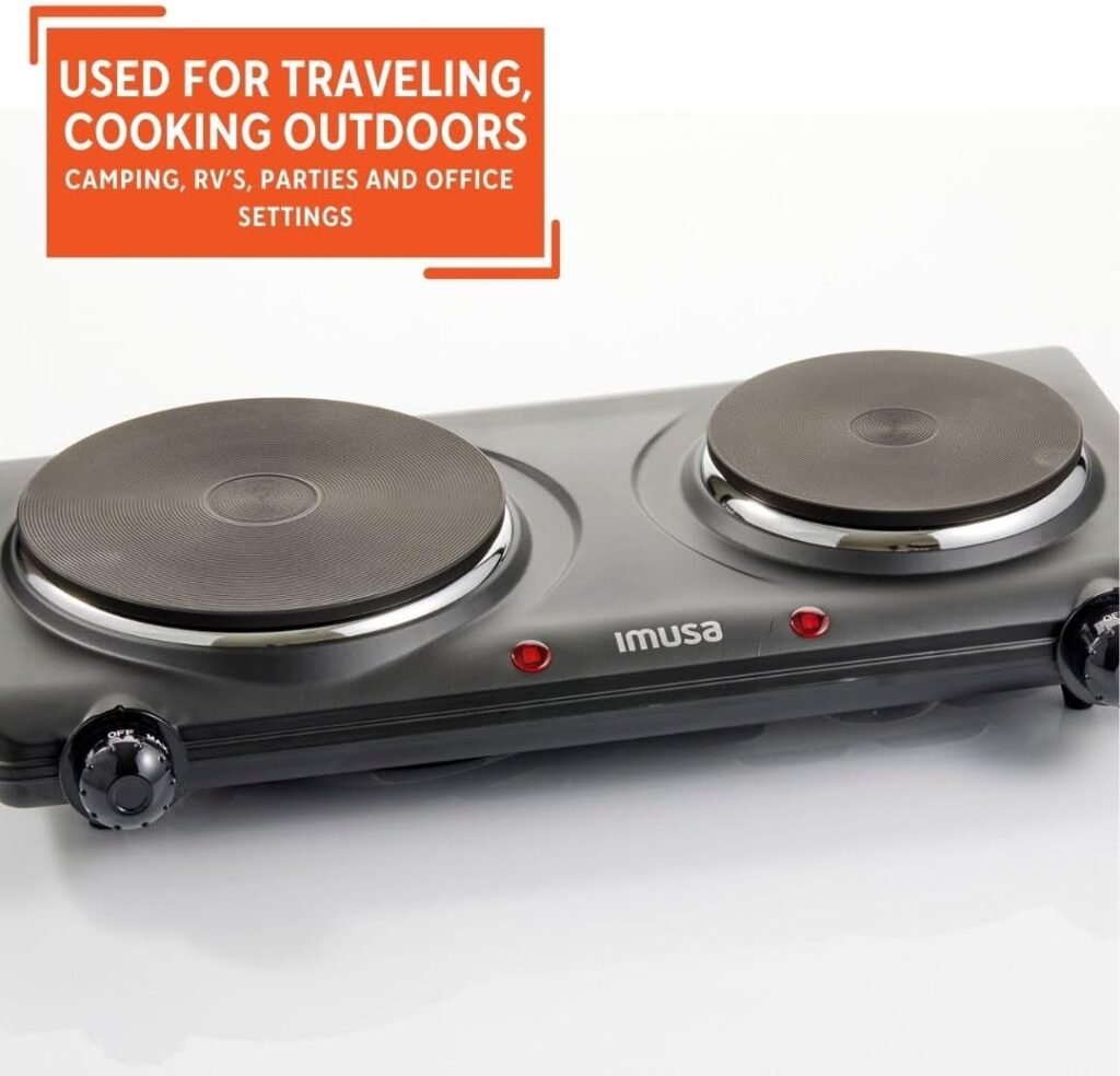 IMUSA Double Electric Hot Plate with Cast Iron Plate for Cooking or Heating, Electric Burner