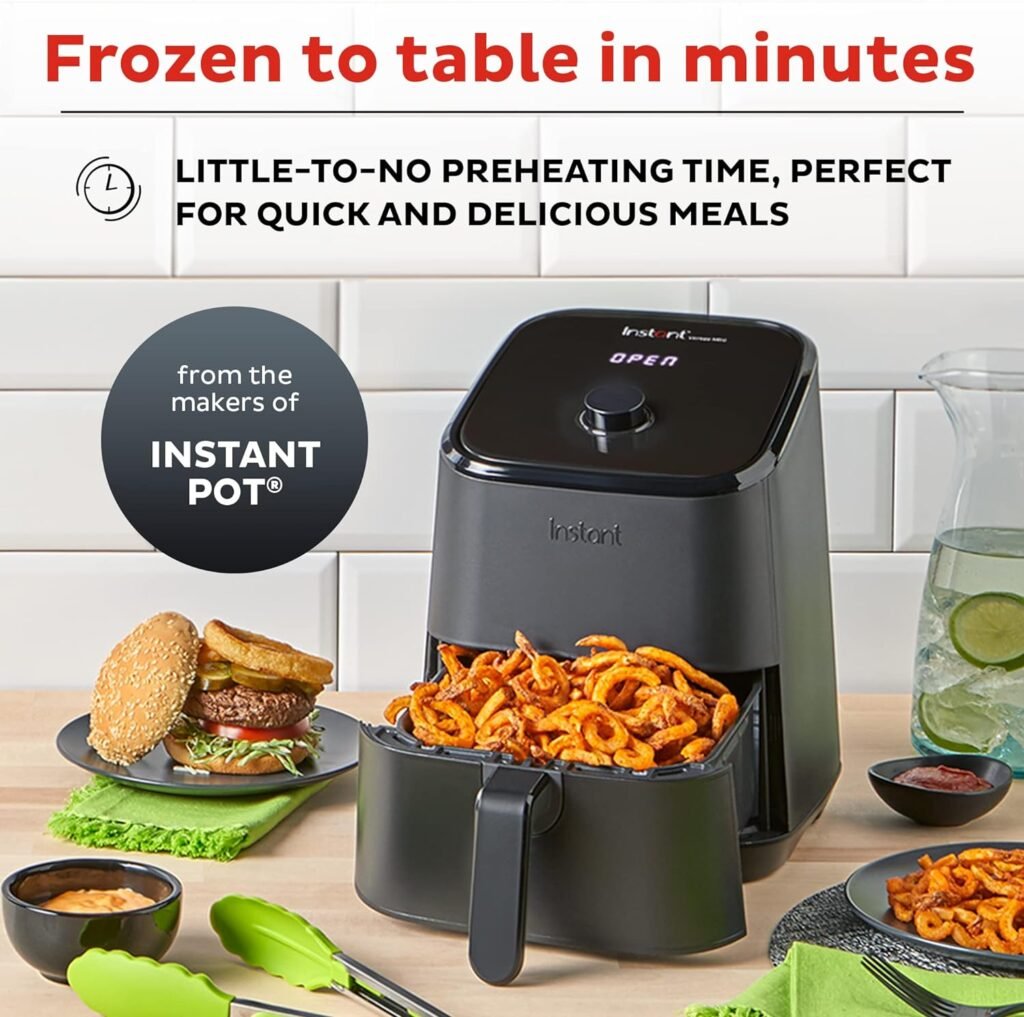 Instant Vortex 2QT Mini Air Fryer, Small Air fryer that Crisps, Reheats, Bakes, Roasts for Quick Easy Meals, Includes over 100 In-App Recipes, is Dishwasher-Safe, from the Makers of Instant Pot, Black