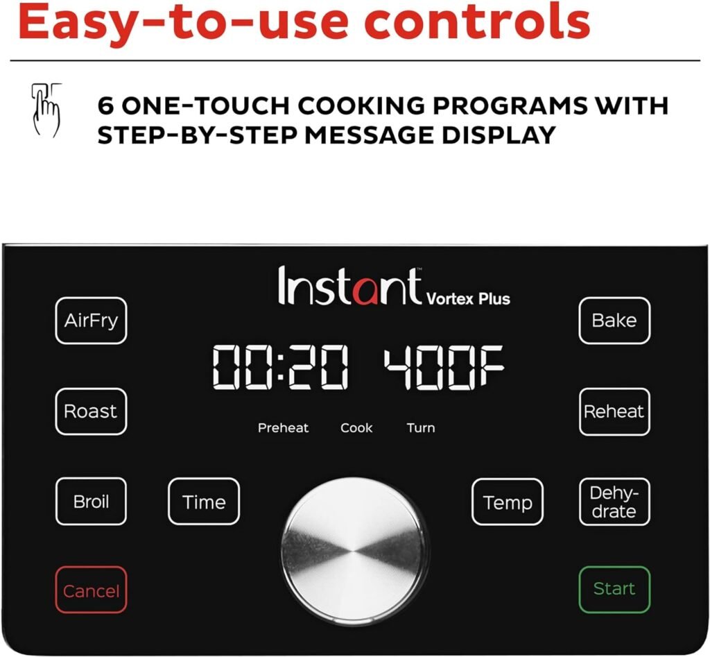 Instant Vortex Plus 4QT Air Fryer, Custom Program Options, 6-in-1 Functions Crisps, Broils, Roasts, Dehydrates, Bakes, Reheats, 100+ In-App Recipes, from the Makers of Instant Pot, Stainless Steel