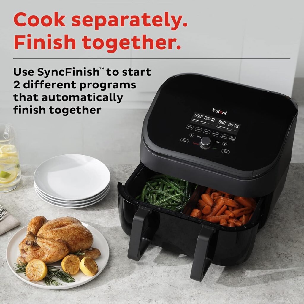 Instant Vortex Plus 6QT XL Air Fryer, 6-in-1, Broils, Dehydrates, Crisps, Roasts, Reheats, Bakes for Quick Easy Meals, 100+ In-App Recipes, Dishwasher-Safe, from the Makers of Instant Pot, Black