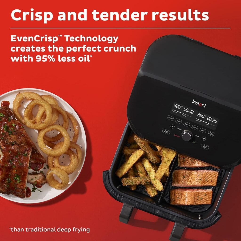 Instant Vortex Plus 6QT XL Air Fryer, 6-in-1, Broils, Dehydrates, Crisps, Roasts, Reheats, Bakes for Quick Easy Meals, 100+ In-App Recipes, Dishwasher-Safe, from the Makers of Instant Pot, Black