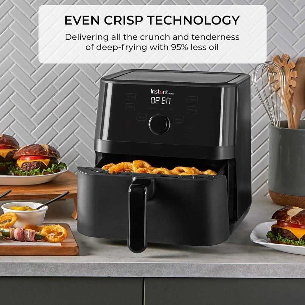 Instant Vortex Plus 6QT XL Air Fryer, 6-in-1, Broils, Dehydrates, Crisps, Roasts, Reheats, Bakes for Quick Easy Meals, 100+ In-App Recipes, Dishwasher-Safe, from the Makers of Instant Pot, Black