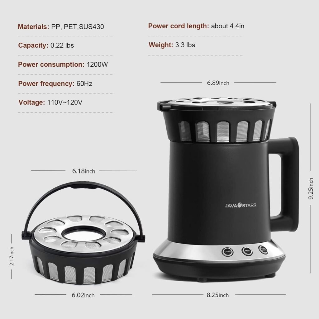 JAVASTARR Electric Coffee Roasters Machine for Home Use 1200W, One-Touch Control Coffee Bean Baker Roaster Med and Dark Two Baking Modes are Optional,Coffee Bean Roasting Machine 110V~120V