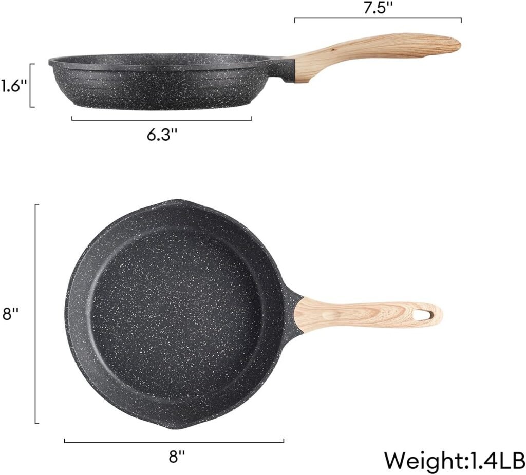 JEETEE 8 Inch Nonstick Frying Pan, Stone Coating Cookware, Nonstick Omelette Pan with Heat-Resistant Handle, Induction Skillet for Eggs (Grey)