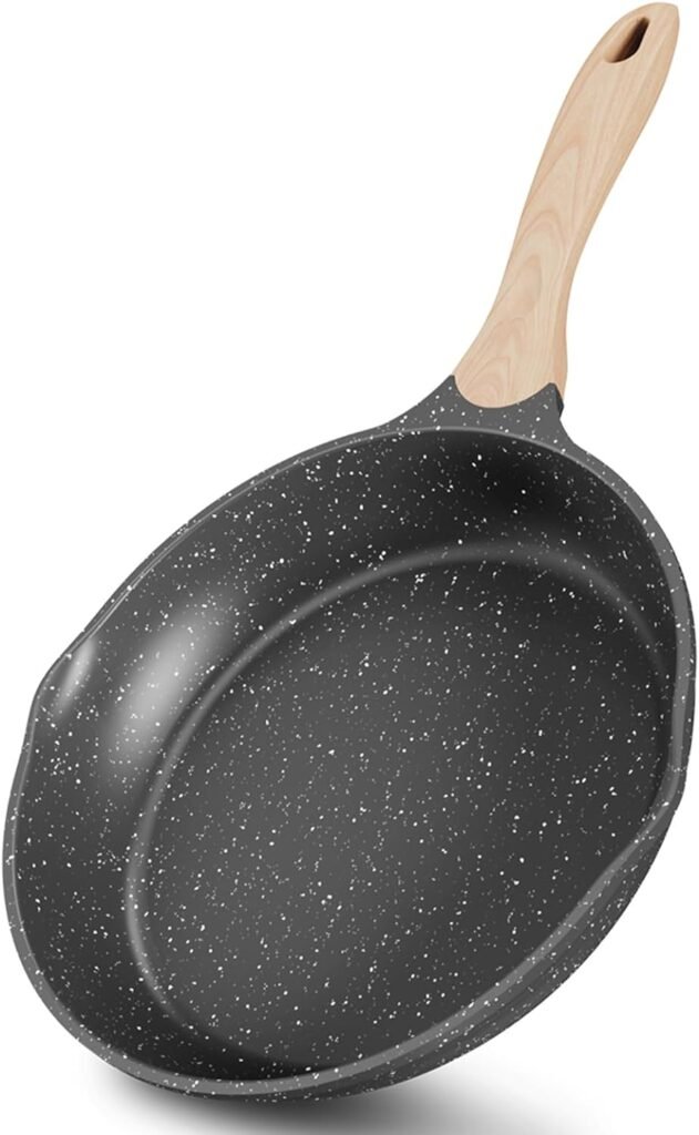 JEETEE 8 Inch Nonstick Frying Pan, Stone Coating Cookware, Nonstick Omelette Pan with Heat-Resistant Handle, Induction Skillet for Eggs (Grey)