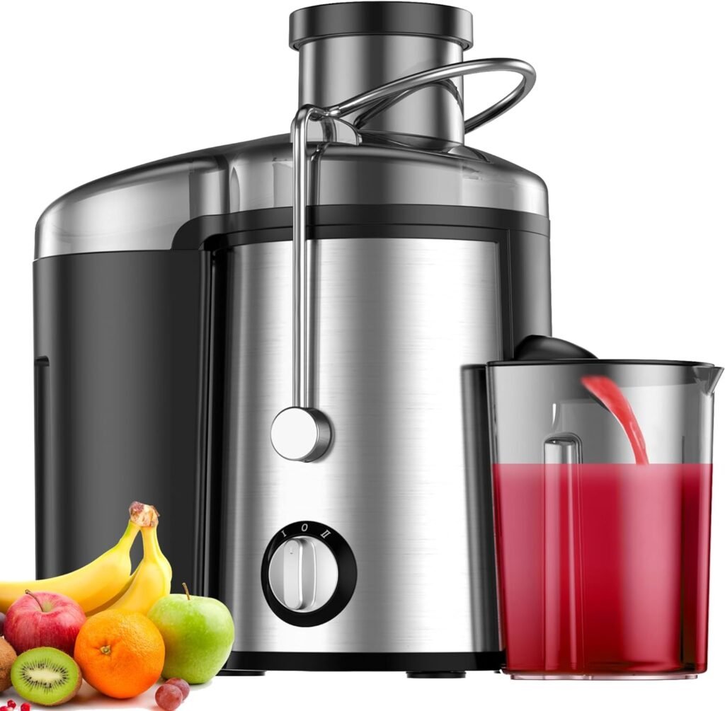 Juicer, 600W Juicer Machine with 3.5 Inch Wide Chute for Whole Fruits, High Yield Juice Extractor with 3 Speeds, Easy to Clean with Cleaning Brush, Compact Centrifugal Juicer Anti-drip