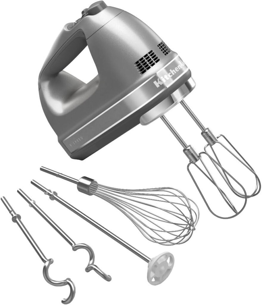 KitchenAid 9-Speed Digital Hand Mixer with Turbo Beater II Accessories and Pro Whisk - Contour Silver