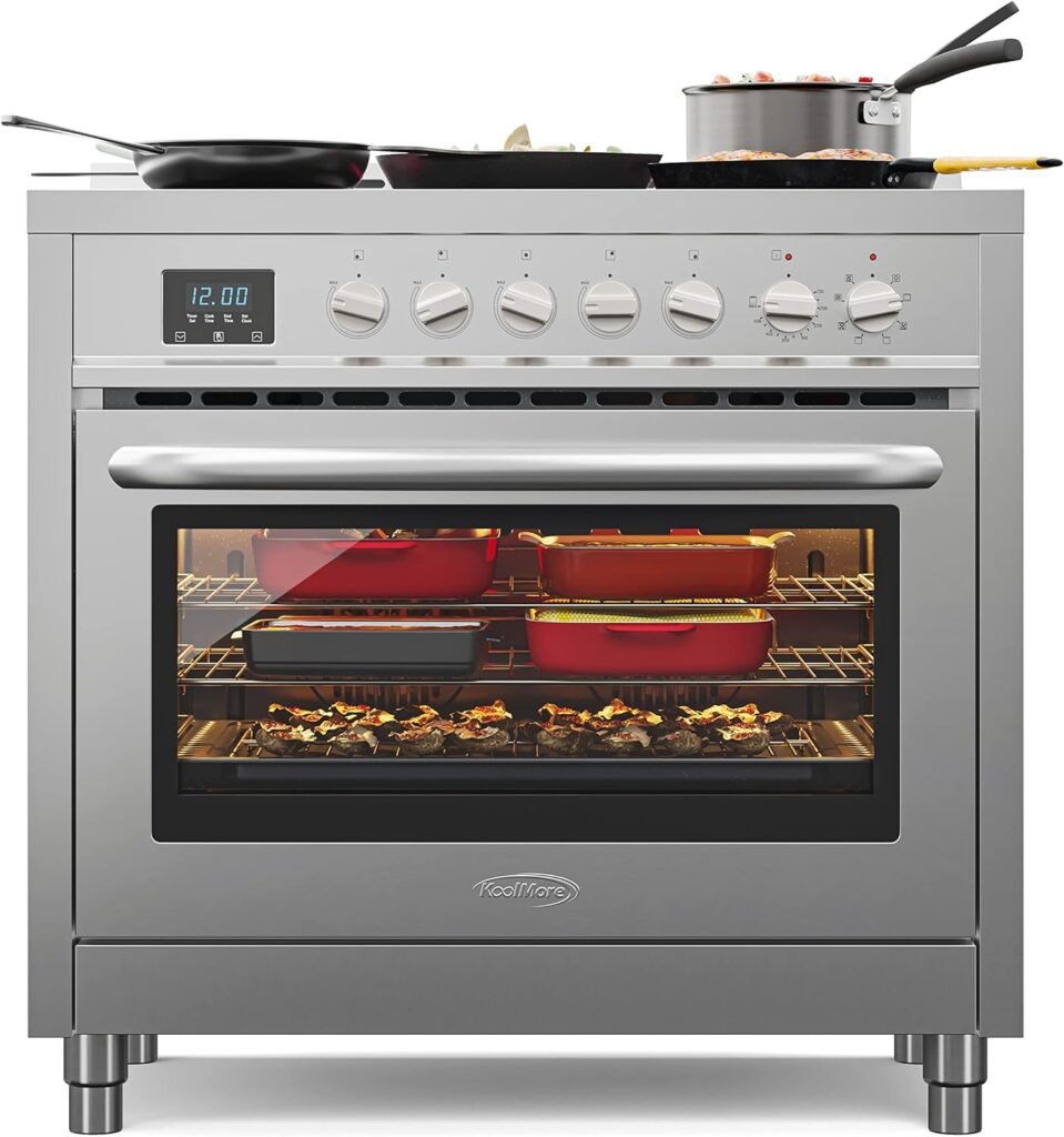 KoolMore 36 Inch All-Electric Range Oven with Ceramic Cooktop Burners, Stainless Steel Kitchen Stove with Large Capacity Convection Cooking, 4.3 cu. ft. (KM-FR36EE-SS)