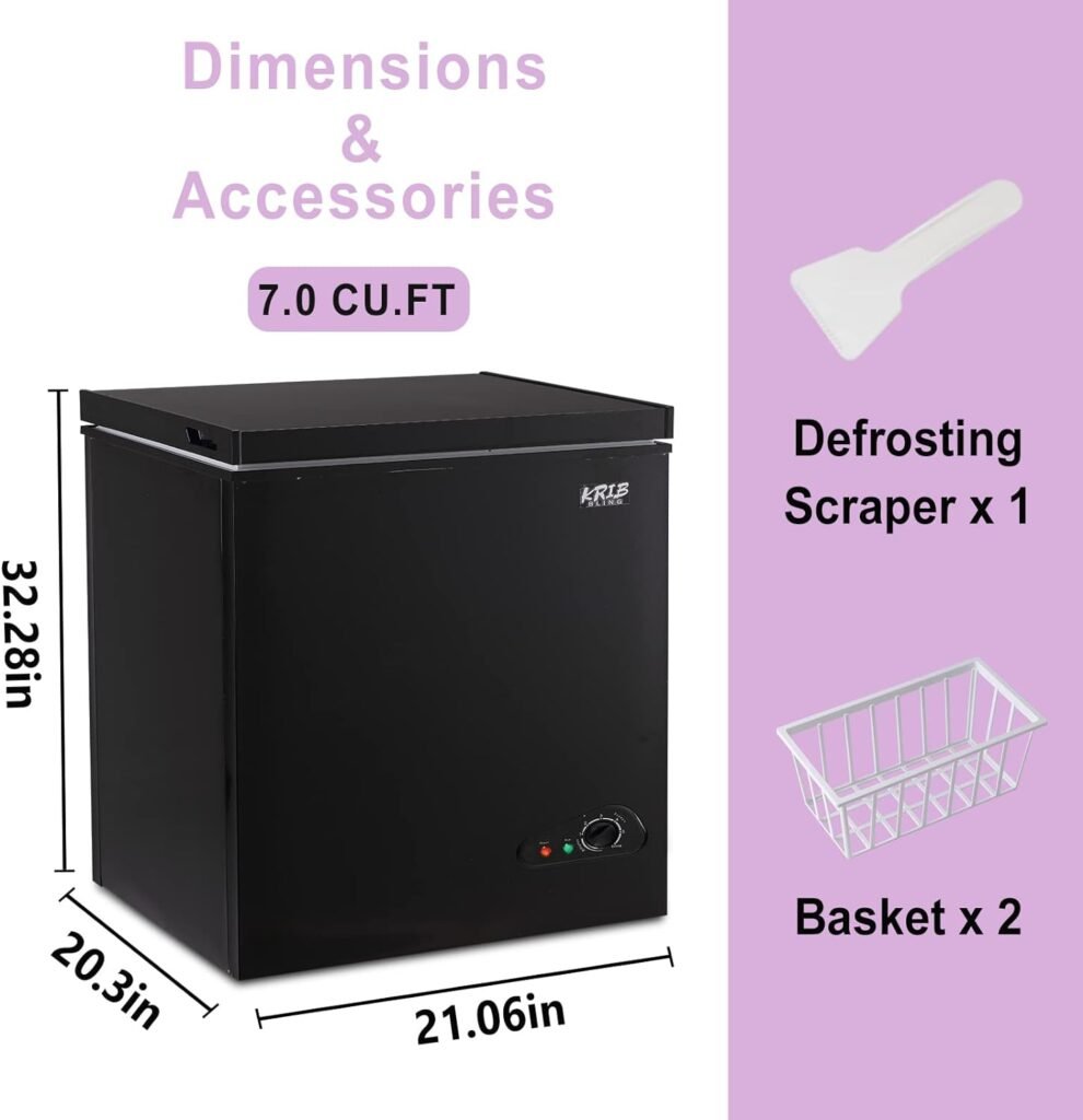 Krib Bling 3.5 Cu.Ft Compact Chest Freezer with Removable Basket, Top Door Open Freestanding Deep Freezer with 7 Gears Temperature Adjustment, Ideal for Home, Kitchen  Office, Black