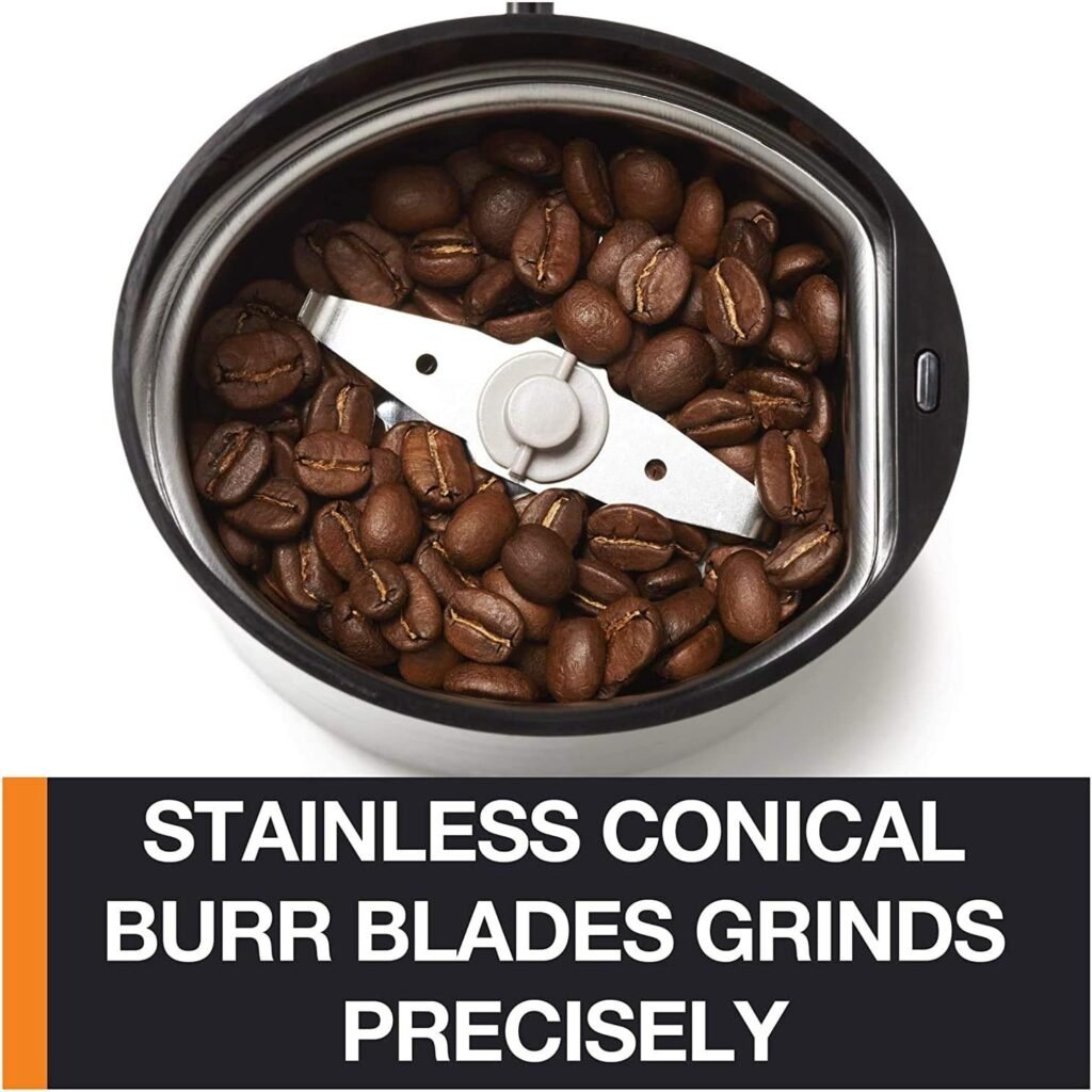 Krups Fast-Touch Stainless Steel Coffee and Spice Grinder 3oz, 85 gr bean hopper Easy to Use, One Touch Operation 200 Watts Coffee, Espresso, French Press, Spices, Dry Herbs, Nuts, 12 cups Silver