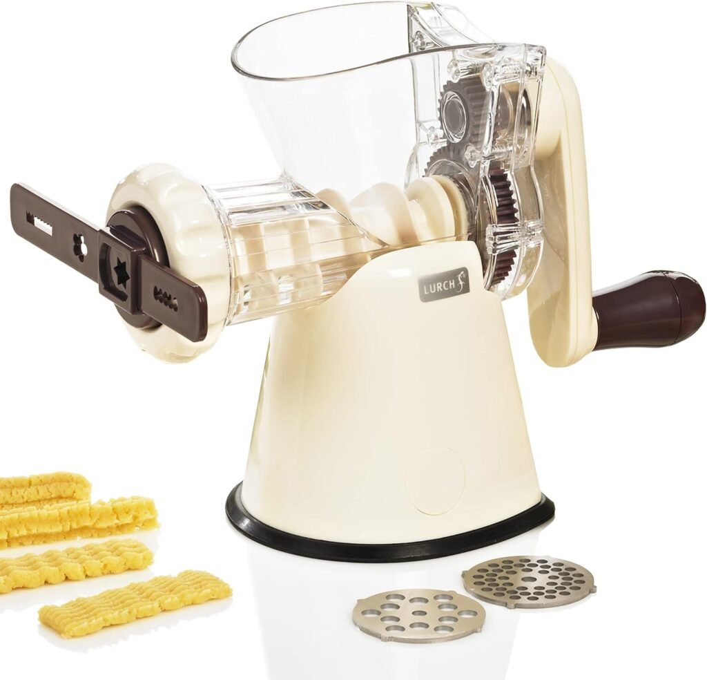 LURCH Germany Cookie Biscuit Maker with Meat Grinder Attachment | Hand Crank Driven Cookie, Churros, Sausage, Ground Meat Machine | Easy to Clean - Aubergine/Cream White