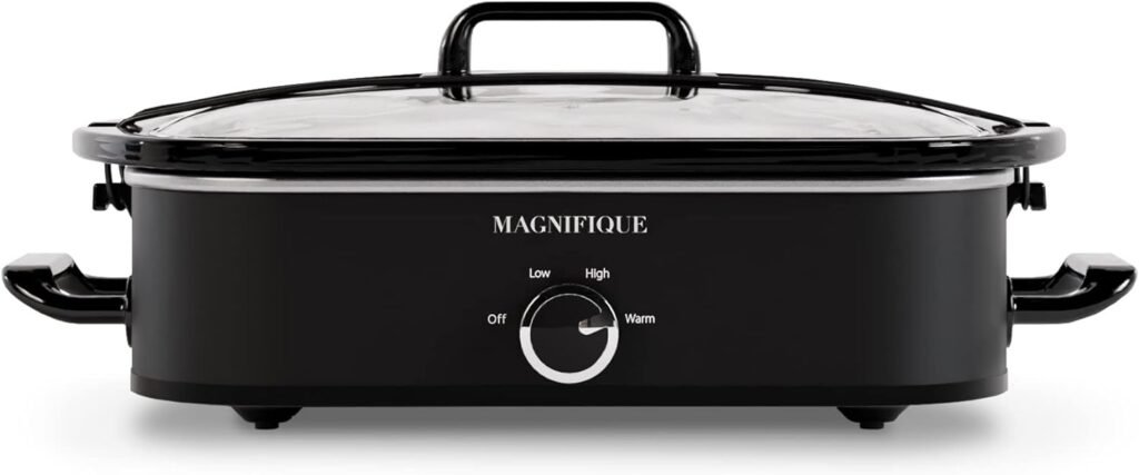 Magnifique 4-Quart Slow Cooker with Casserole Manual Warm Setting - Perfect Kitchen Small Appliance for Family Dinners, Dishwasher Safe Crock, Black