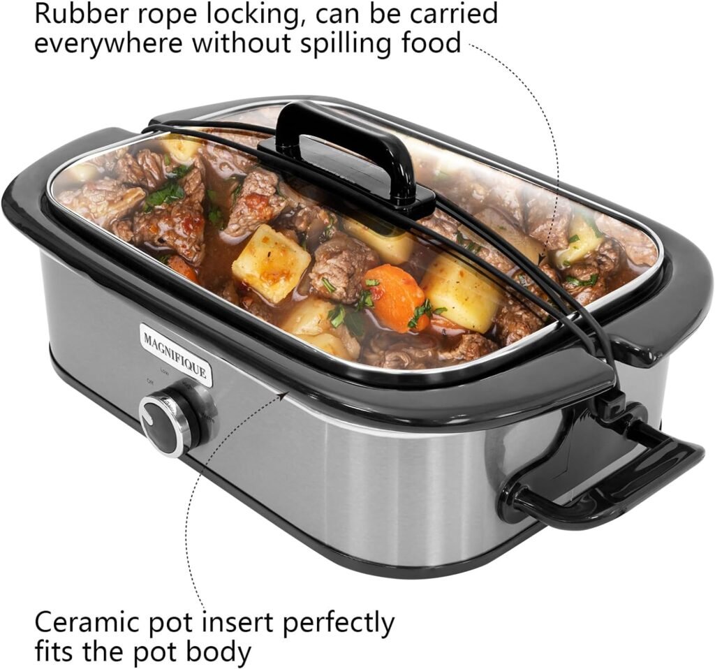 Magnifique 4-Quart Slow Cooker with Casserole Manual Warm Setting - Perfect Kitchen Small Appliance for Family Dinners, Dishwasher Safe Crock, Black