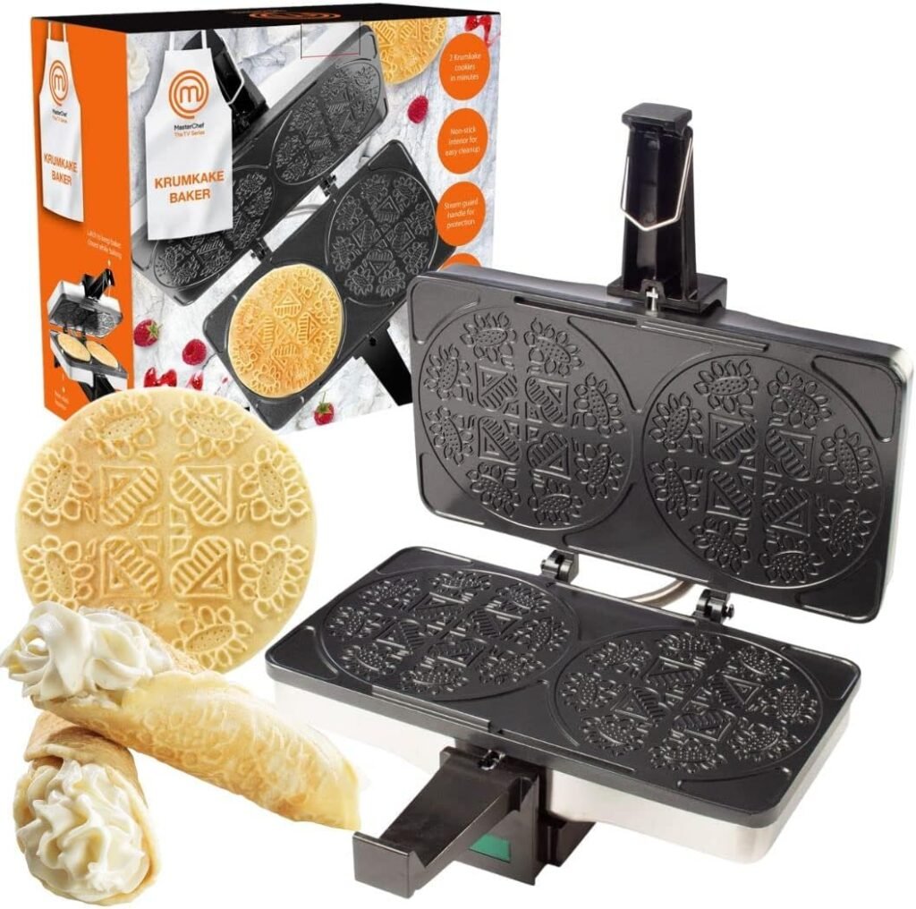 MasterChef Krumkake Baker-Make 2 Homemade Pizzelle Like Cookies, Great for Cannoli Filling  Waffle Cones, Fun Nonstick Electric Iron Press Kitchen Appliance-Home Made Treats