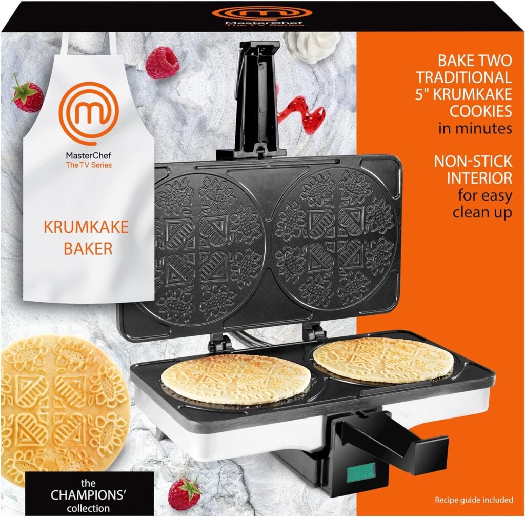 MasterChef Krumkake Baker-Make 2 Homemade Pizzelle Like Cookies, Great for Cannoli Filling  Waffle Cones, Fun Nonstick Electric Iron Press Kitchen Appliance-Home Made Treats