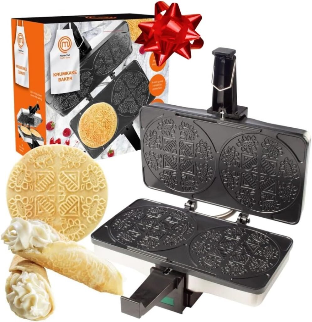 MasterChef Krumkake Baker-Make 2 Homemade Pizzelle Like Cookies, Great for Cannoli Filling  Waffle Cones, Fun Nonstick Electric Iron Press Kitchen Appliance-Home Made Treats