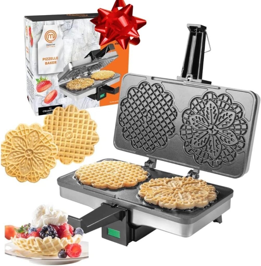 MasterChef Pizzelle Maker - Non-stick Electric Cookie Baker Press, Make Two Homemade 5-Inch Italian Waffle Cookies at Once for Breakfast, Dessert, Birthday Gift