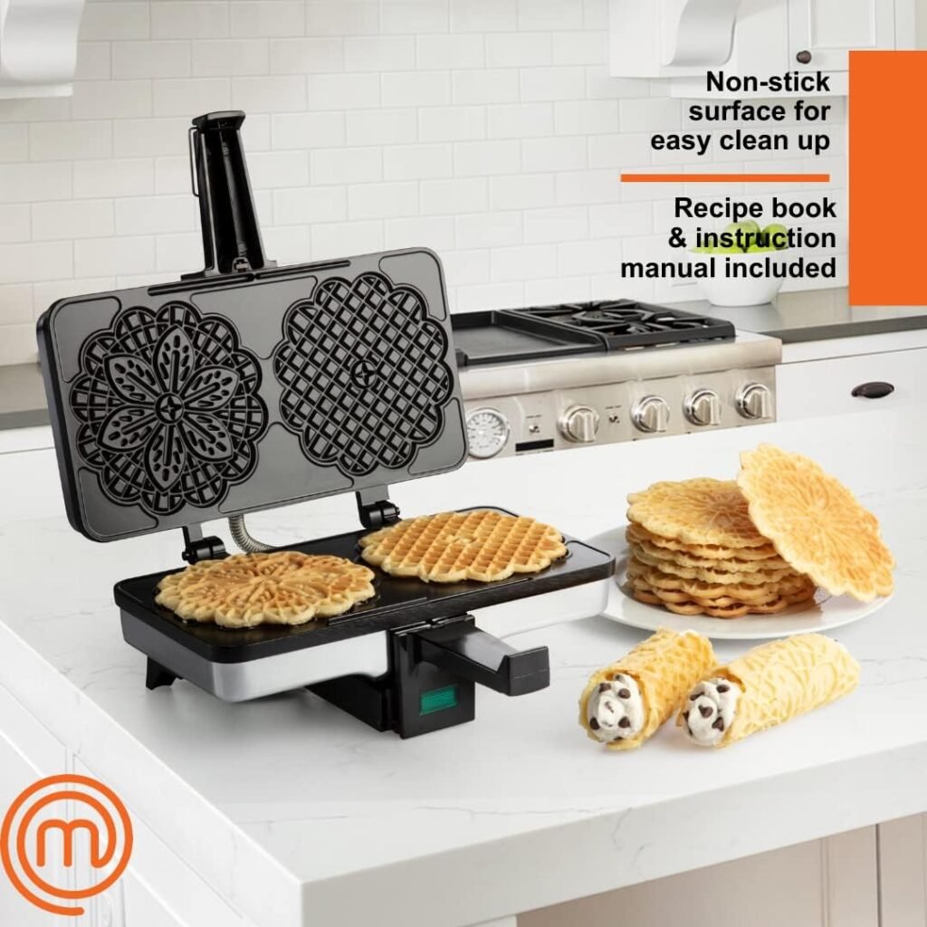 MasterChef Pizzelle Maker - Non-stick Electric Cookie Baker Press, Make Two Homemade 5-Inch Italian Waffle Cookies at Once for Breakfast, Dessert, Birthday Gift