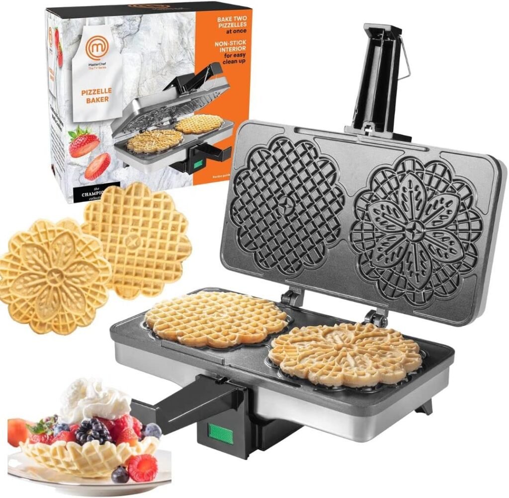 MasterChef Pizzelle Maker - Non-stick Electric Cookie Baker Press, Make Two Homemade 5-Inch Italian Waffle Cookies at Once for Breakfast, Dessert, Birthday Gift