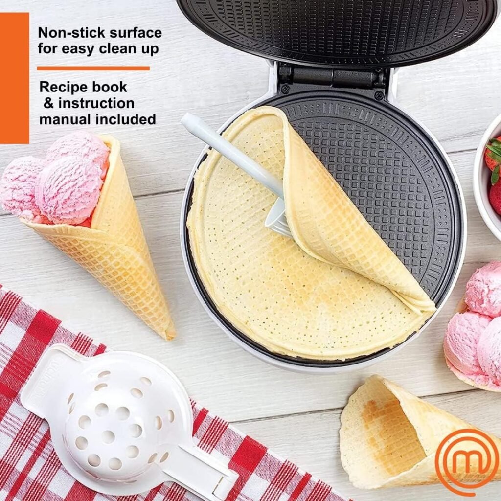 MasterChef Waffle Cone and Bowl Maker- Includes Shaper Roller and Bowl Press- Homemade Ice Cream Cone Baking Cookie Iron Machine, Fun Kitchen Appliance for Sundae Parties  Valentines Gift Giving