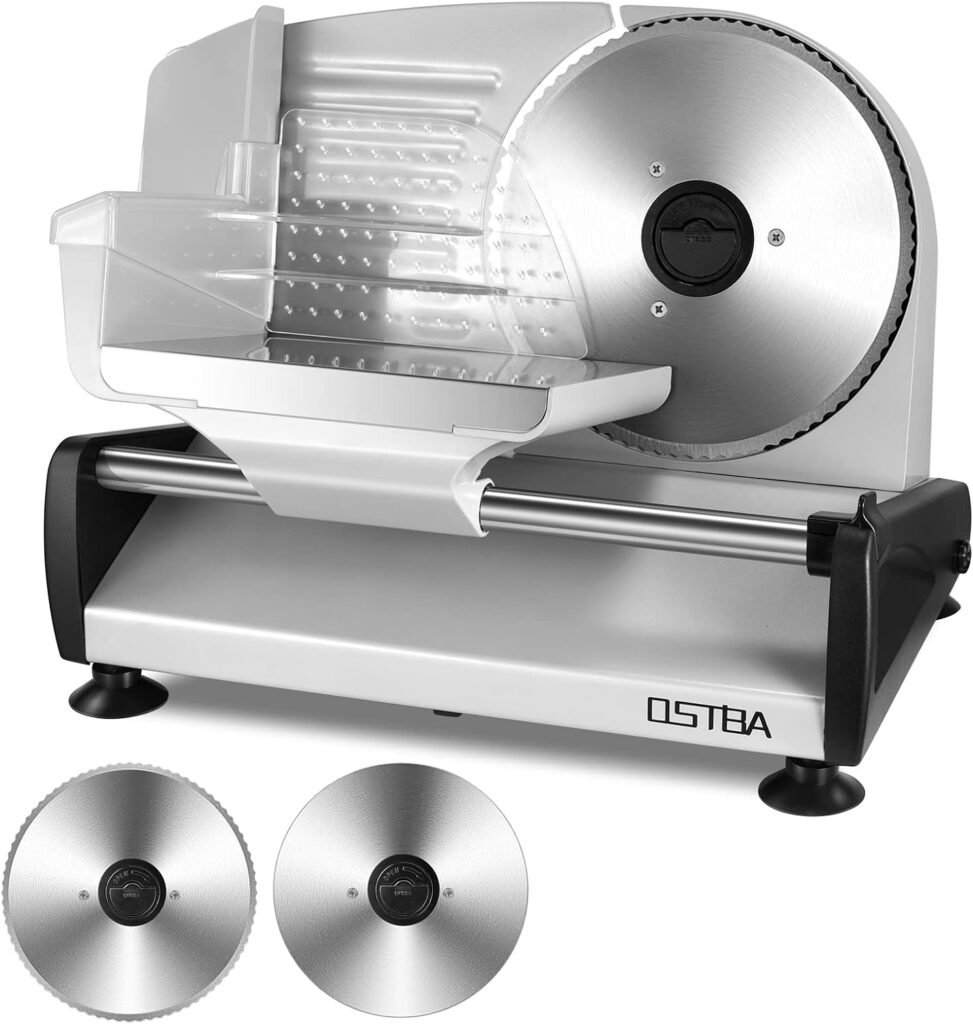 Meat Slicer 200W Electric Deli Food Slicer with 2 Removable 7.5 Stainless Steel Blade, Adjustable Thickness for Home Use, Child Lock Protection, Easy to Clean, Cuts Meat, Bread and Cheese